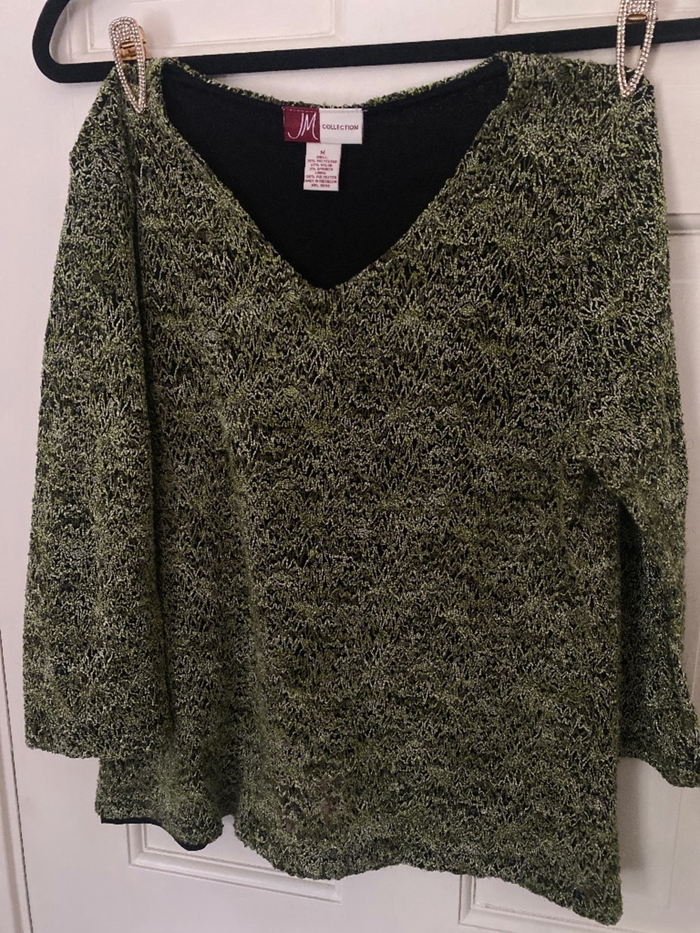 3/4 sleeve knit pattern green top